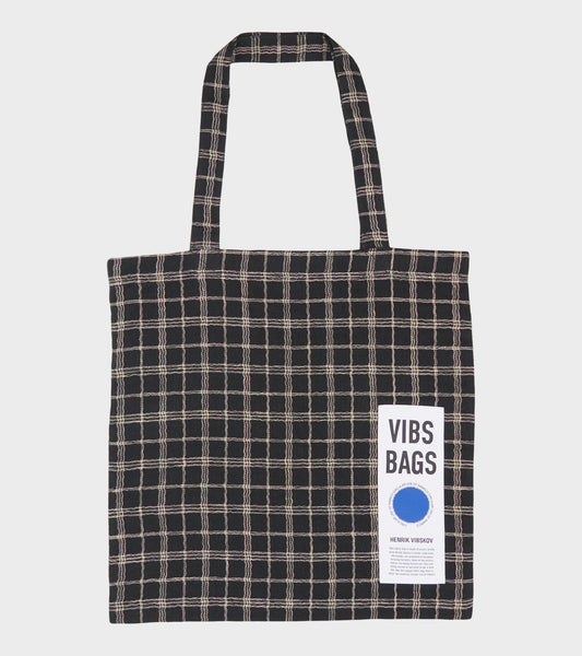 Vibs Upcycled Tote Bag Black Curvy Grid