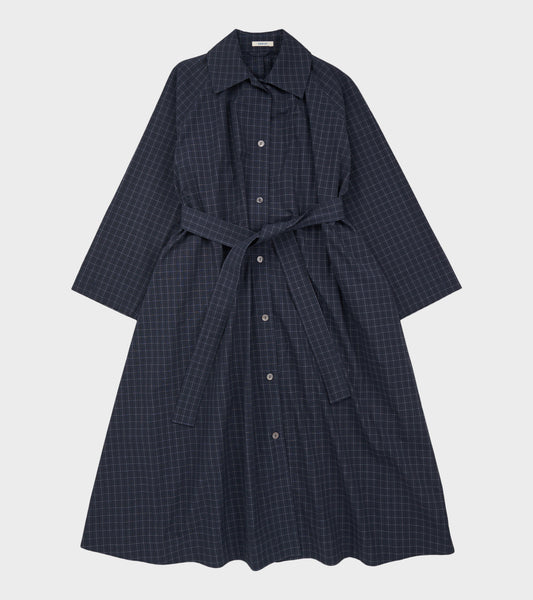 Japanese Cotton Seersucker Kit Dress Navy Check