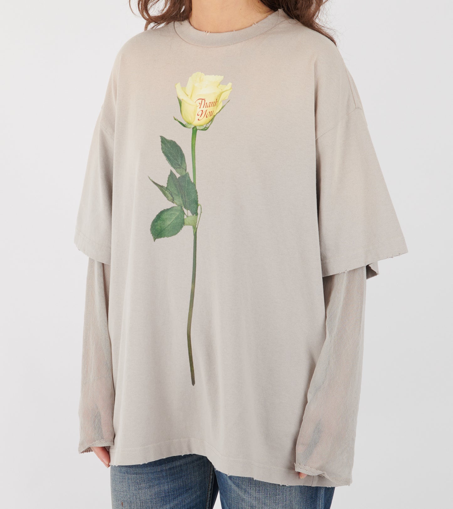 Layered Print T-shirt Light Grey