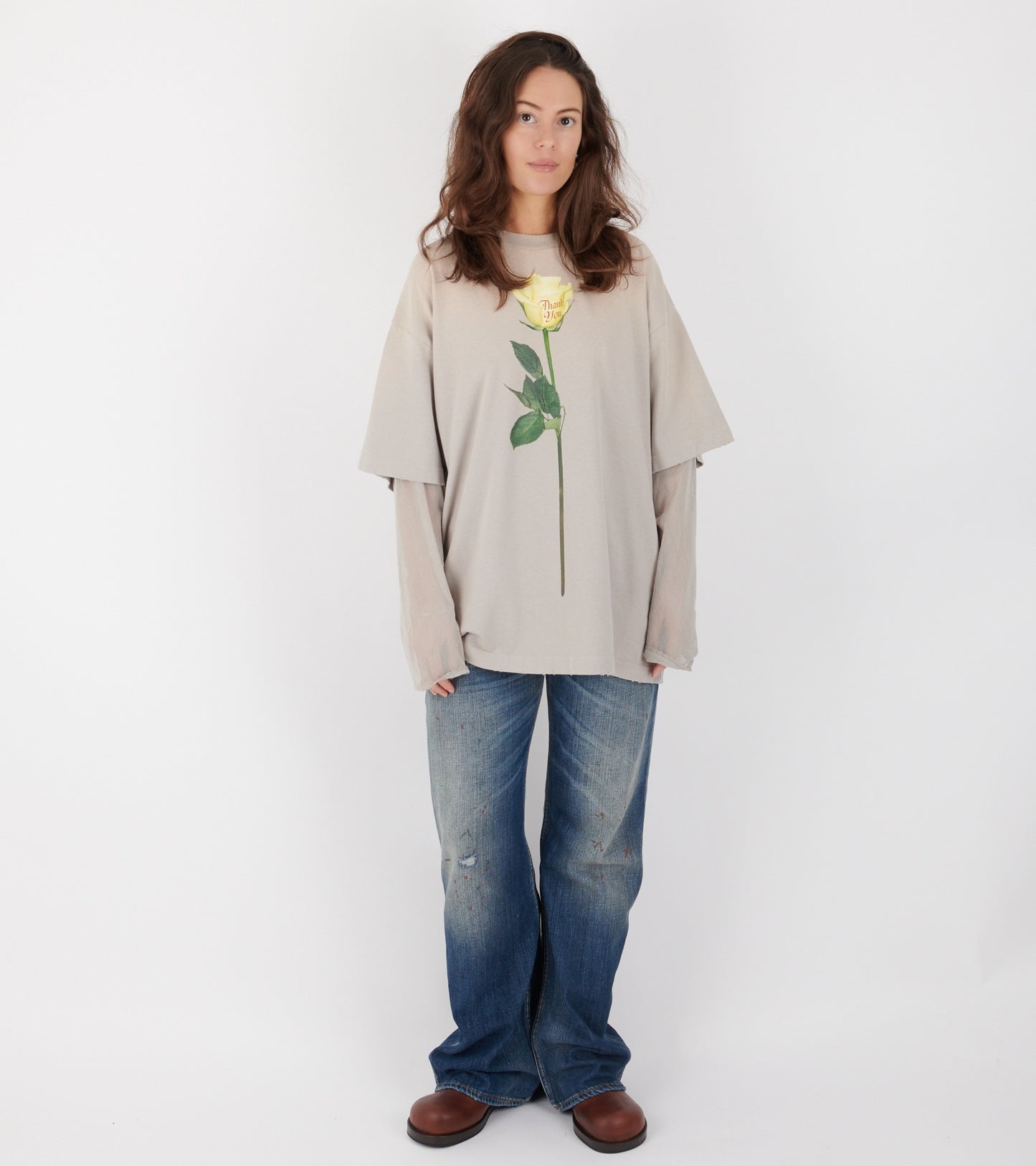 Layered Print T-shirt Light Grey