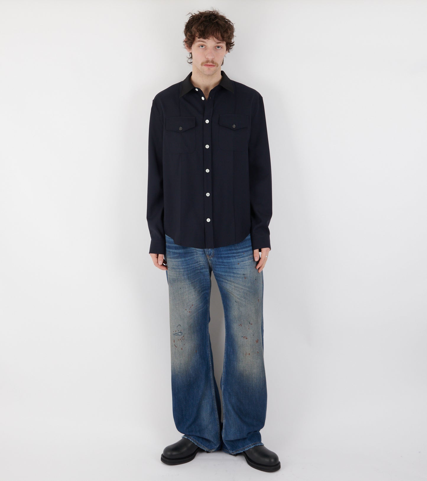 Tropical Wool Shirt Blue/Black