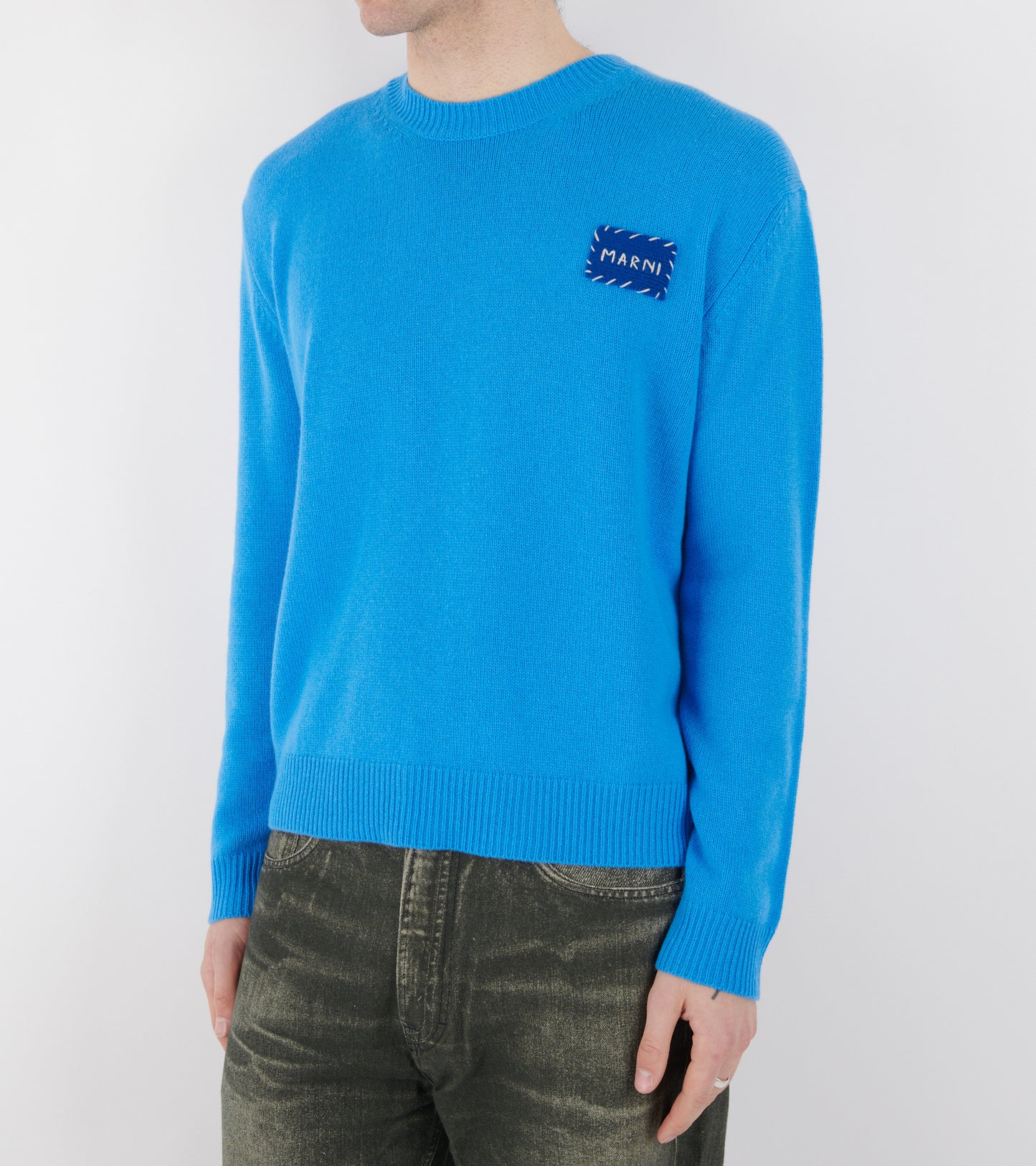 Cashmere Logo Patch Sweater Blue