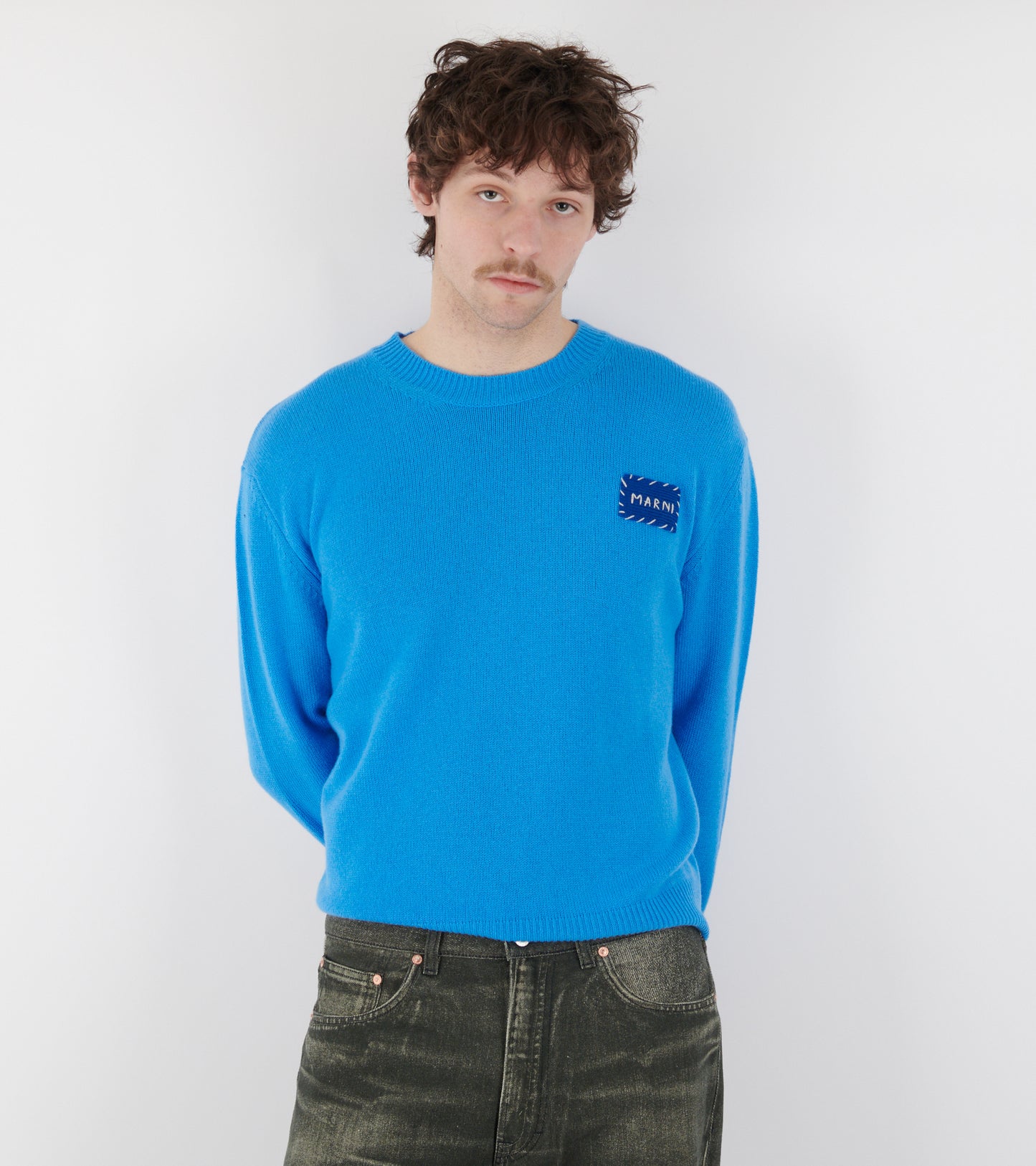 Cashmere Logo Patch Sweater Blue