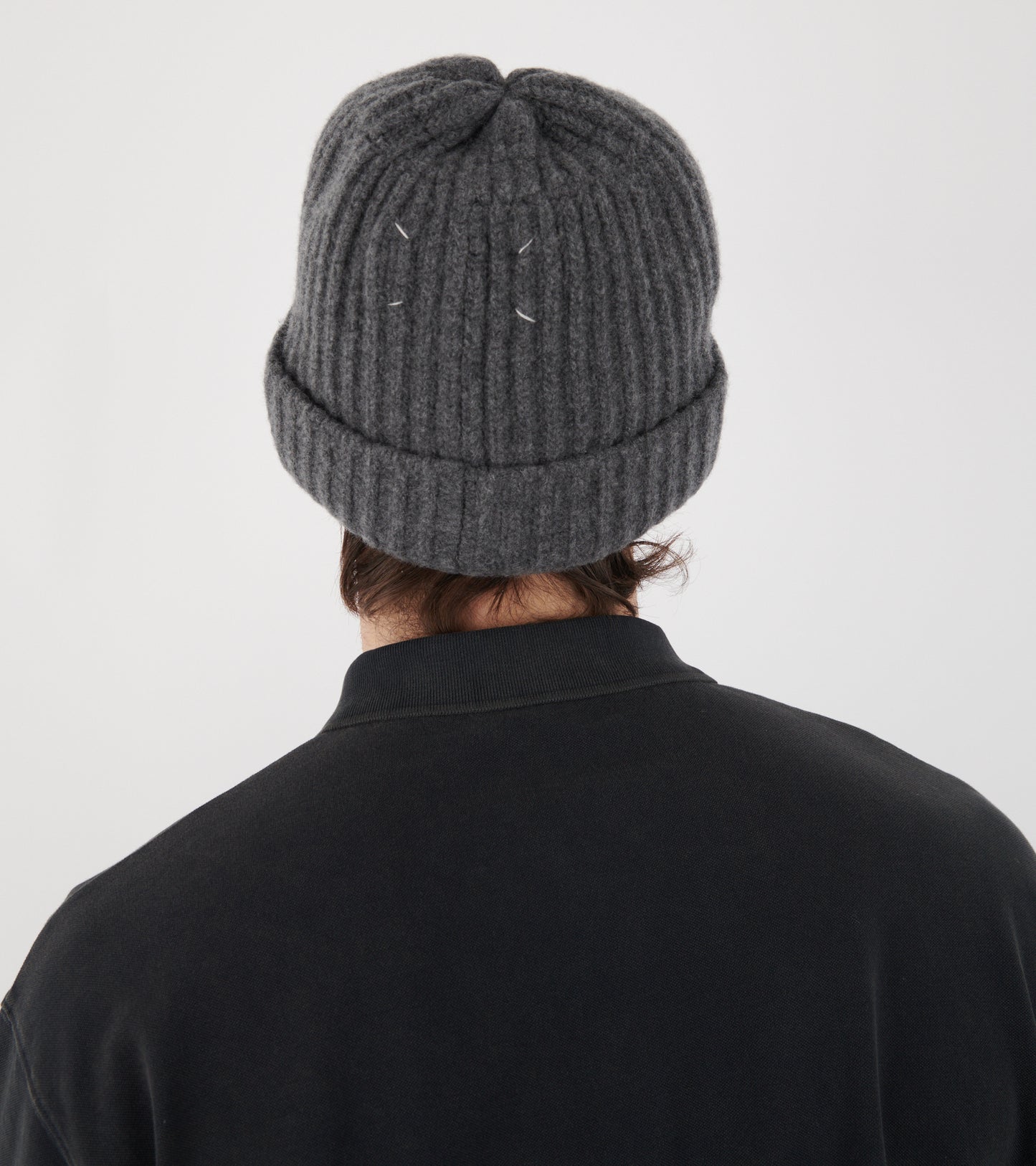 Virgin Wool Ribbed Beanie Dark Grey