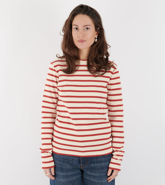 Ribbed Cotton Jersey Stripe L/S T-shirt Salty Red