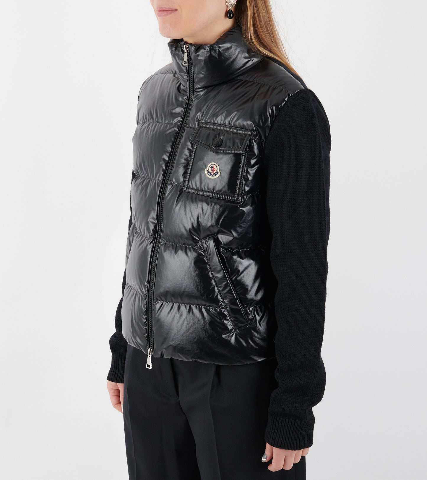 Padded Zip-up Wool Cardigan Black