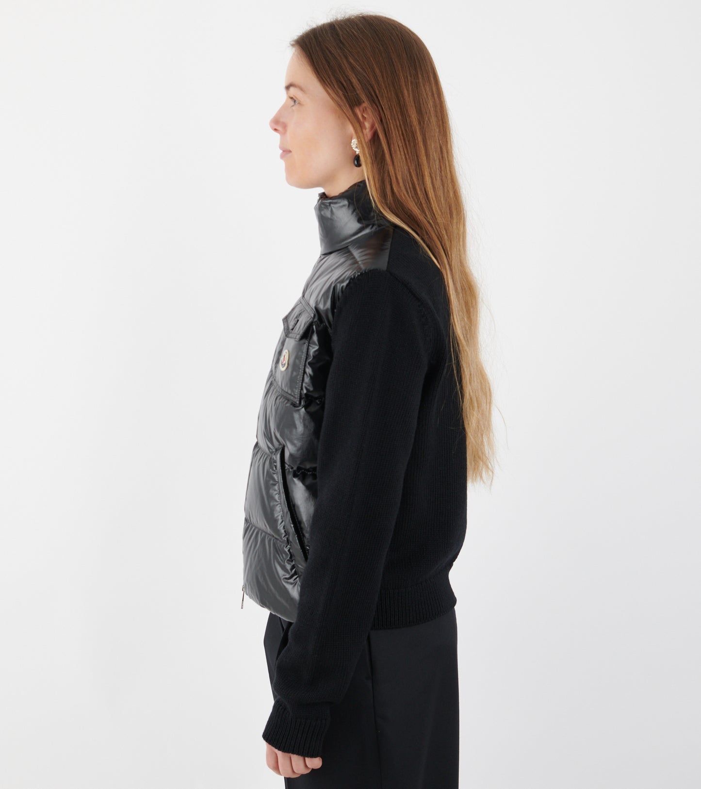 Padded Zip-up Wool Cardigan Black