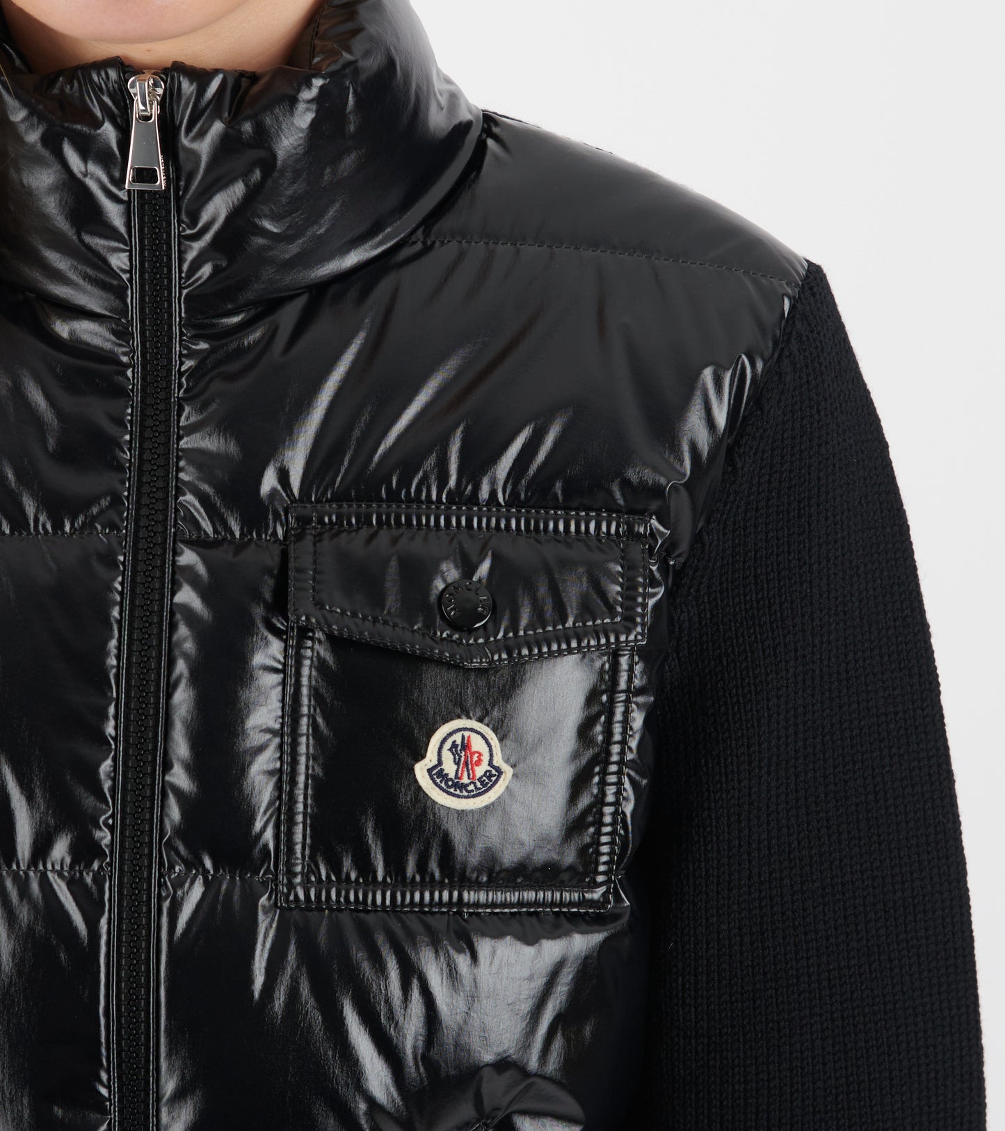 Padded Zip-up Wool Cardigan Black