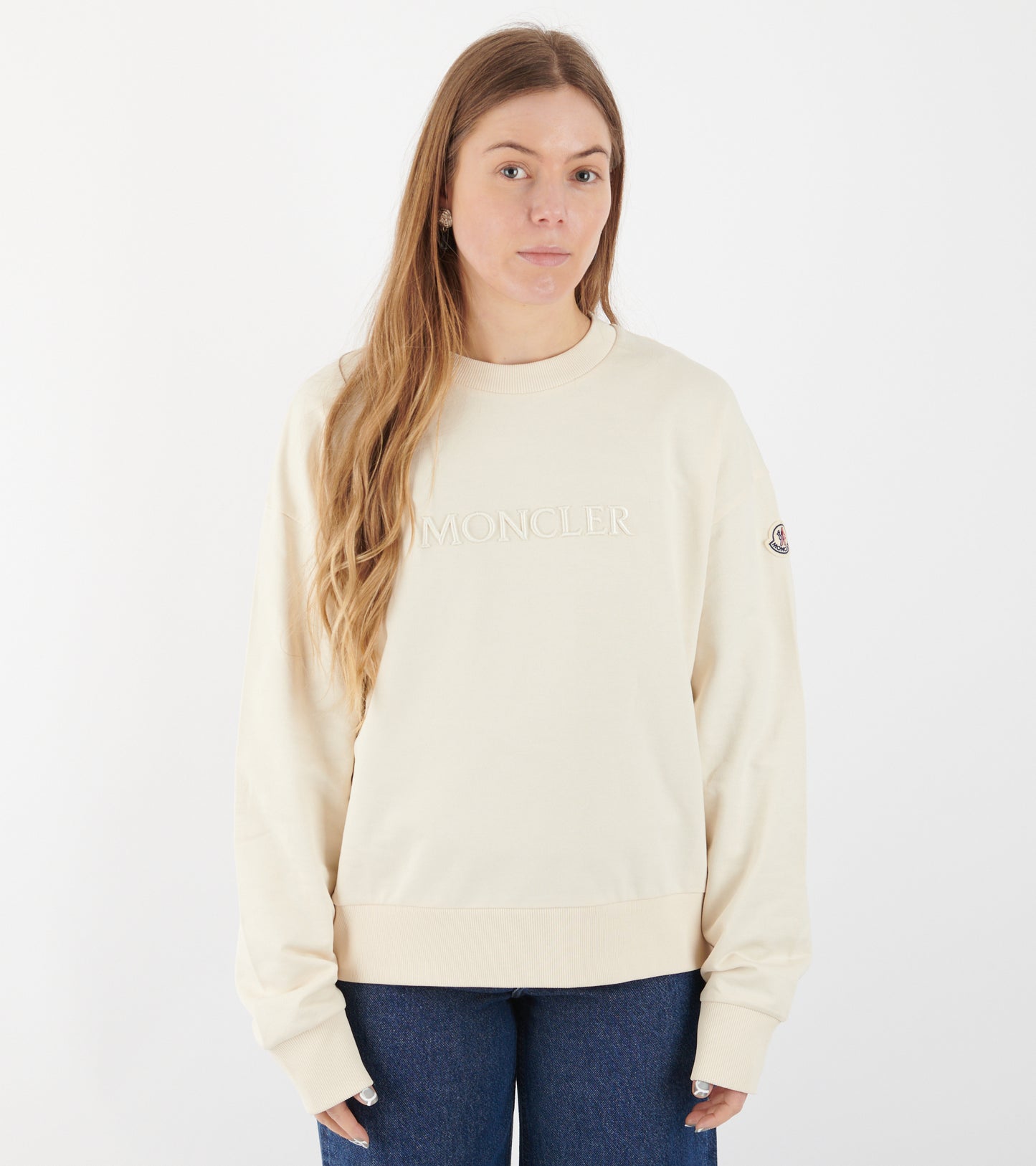 Embroidered Logo Cotton Sweatshirt White Ivory