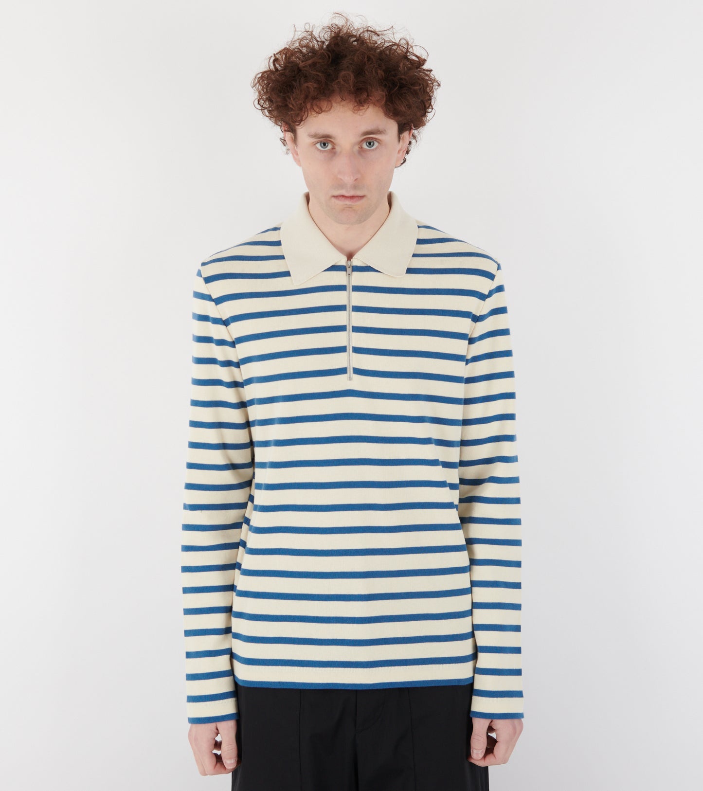 Ribbed Cotton Jersey Stripe L/S Polo Cornsilk