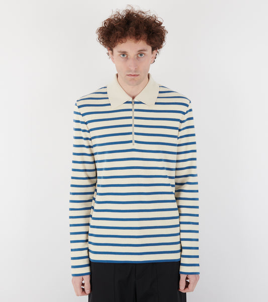 Ribbed Cotton Jersey Stripe L/S Polo Cornsilk