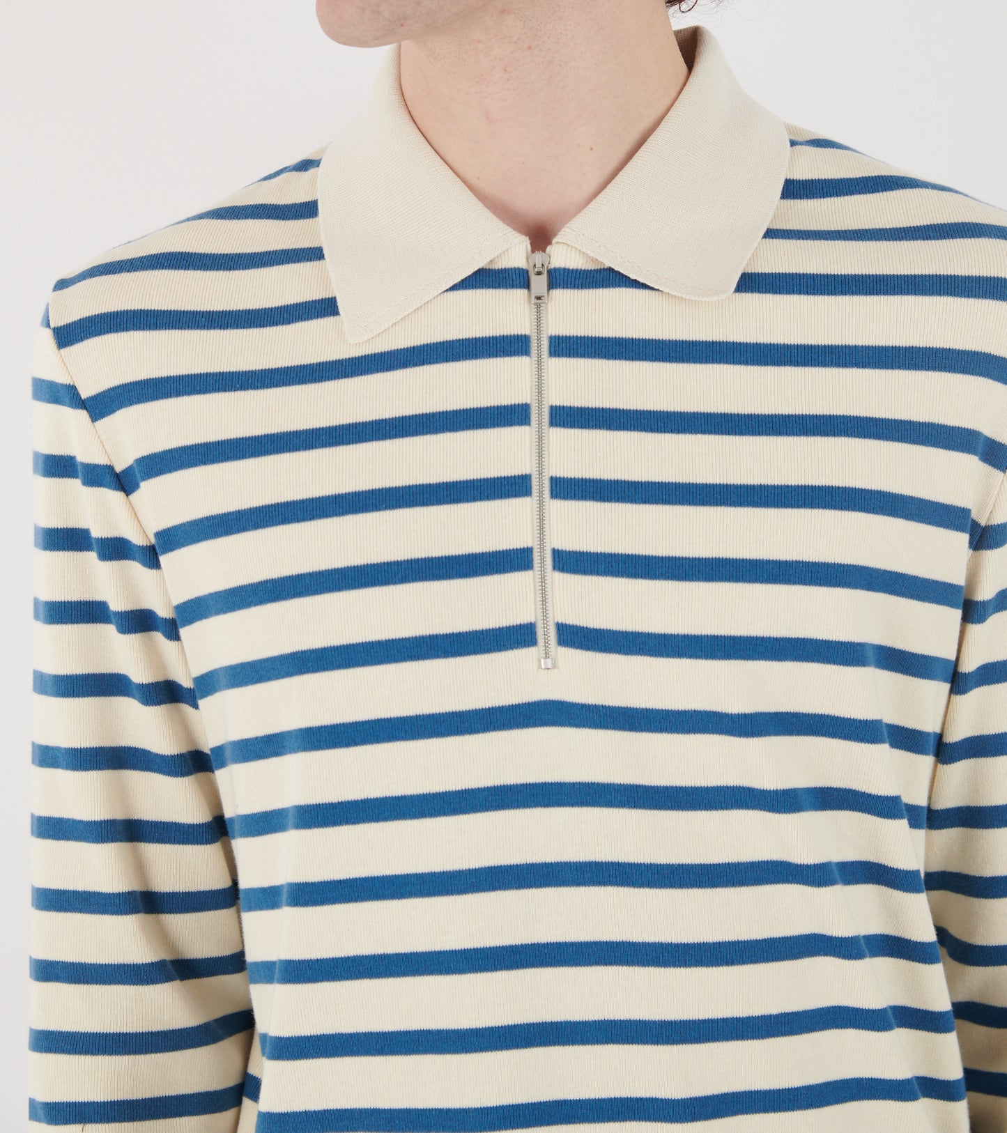 Ribbed Cotton Jersey Stripe L/S Polo Cornsilk