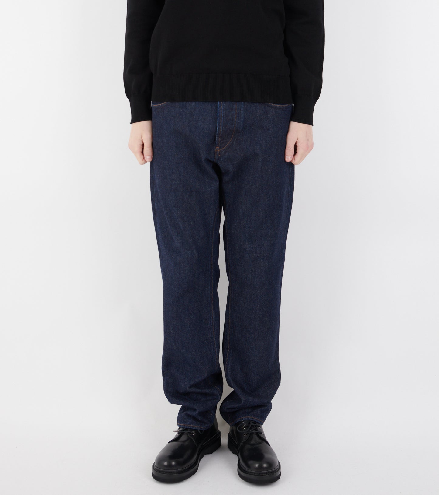 Indigo Denim Rinsed Straight Jeans Dark Blue