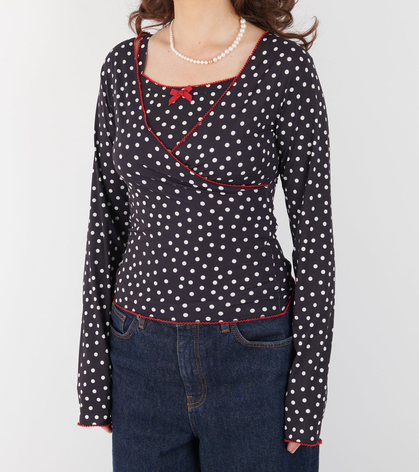 Jersey Wrap Top Black Dots