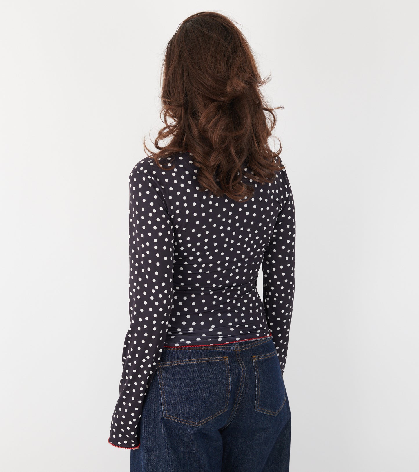 Jersey Wrap Top Black Dots