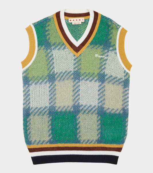Mohair Check Wool Vest Sea Green