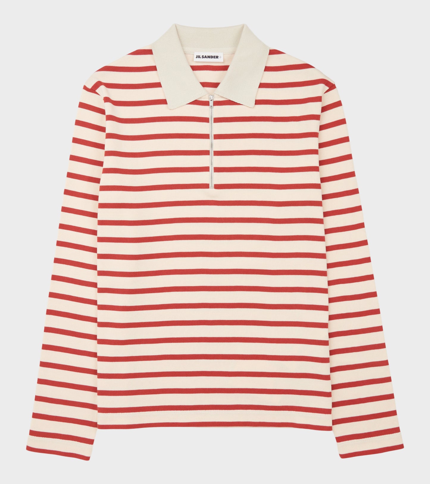 Ribbed Cotton Jersey Stripe L/S Polo Salty Red
