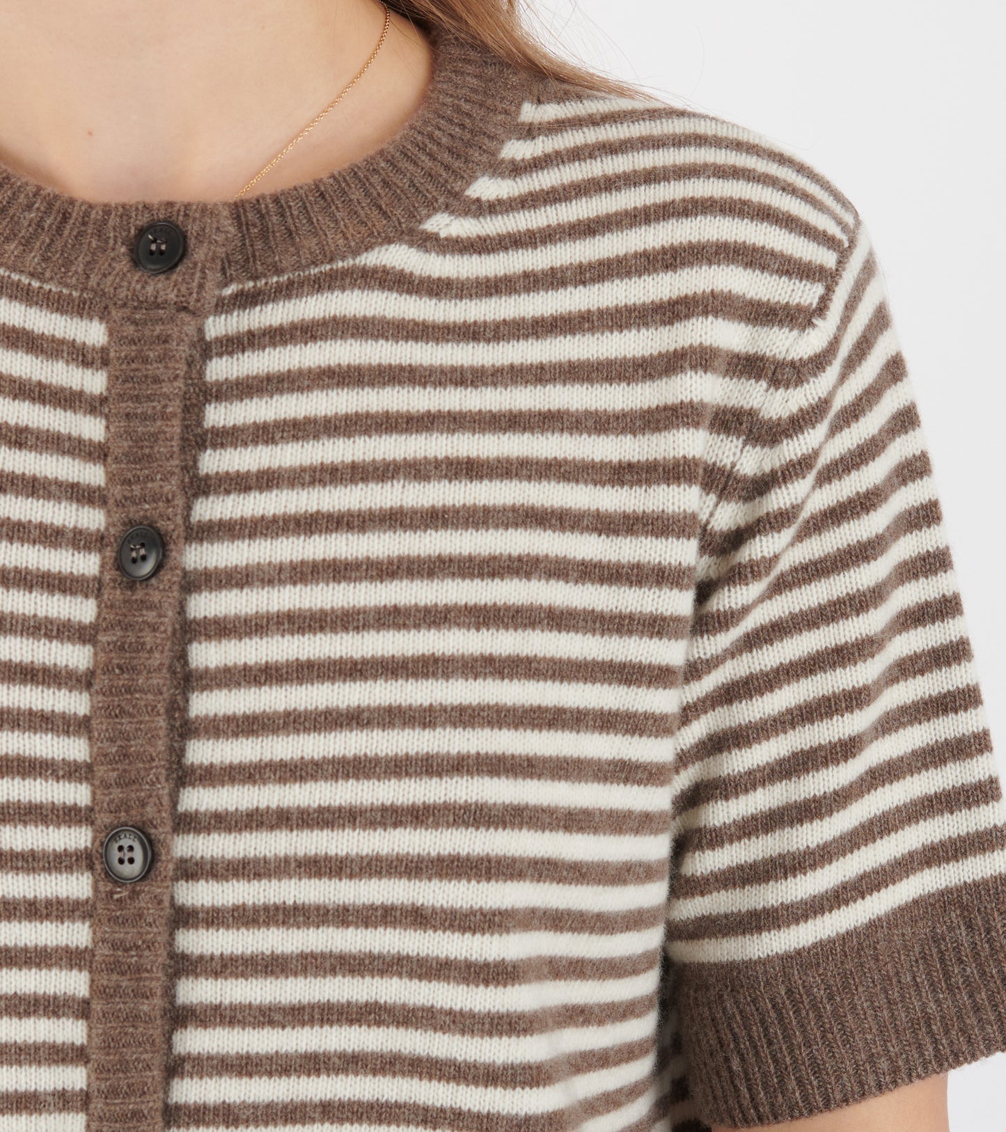 Carmine Cardigan White/Brown Melange Stripe