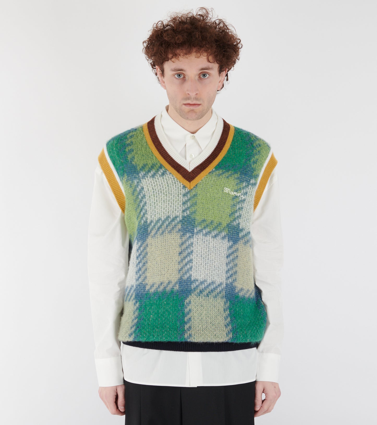 Mohair Check Wool Vest Sea Green