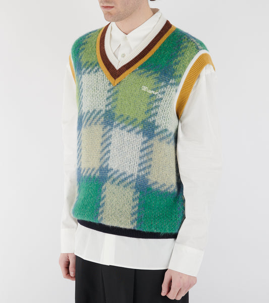 Mohair Check Wool Vest Sea Green