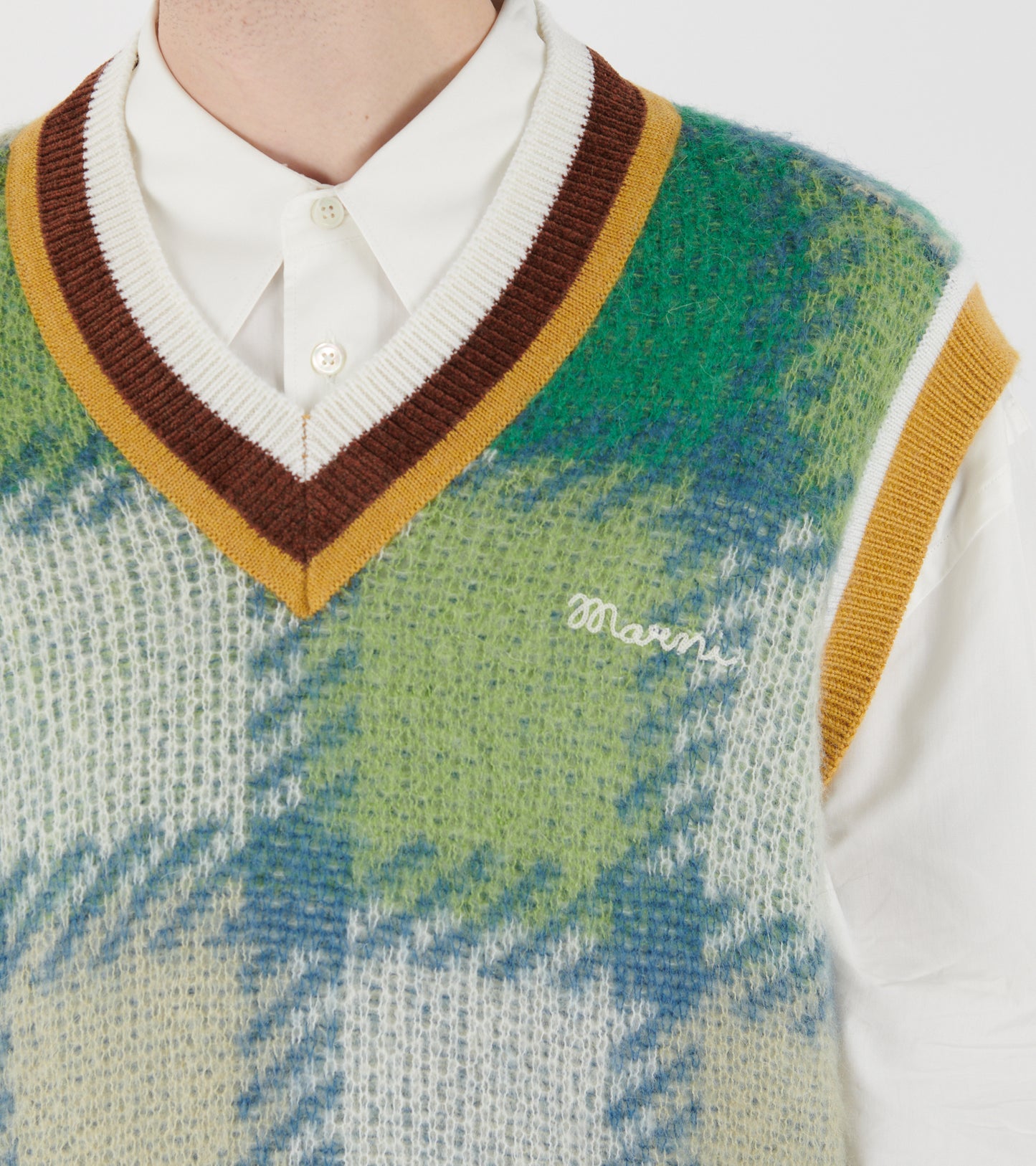 Mohair Check Wool Vest Sea Green