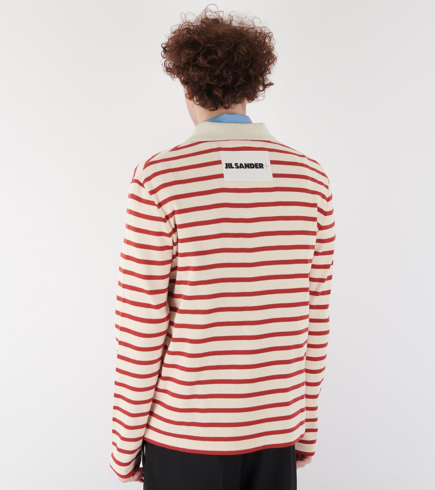 Ribbed Cotton Jersey Stripe L/S Polo Salty Red