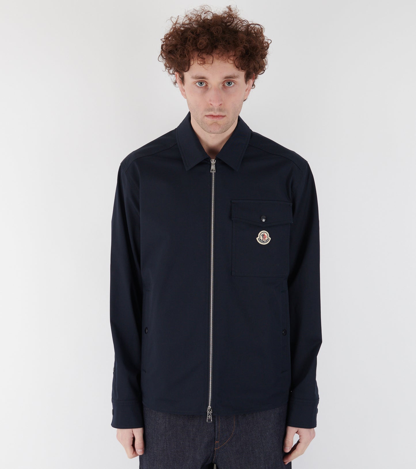 Cotton Blend Shirt Jacket Navy Blue