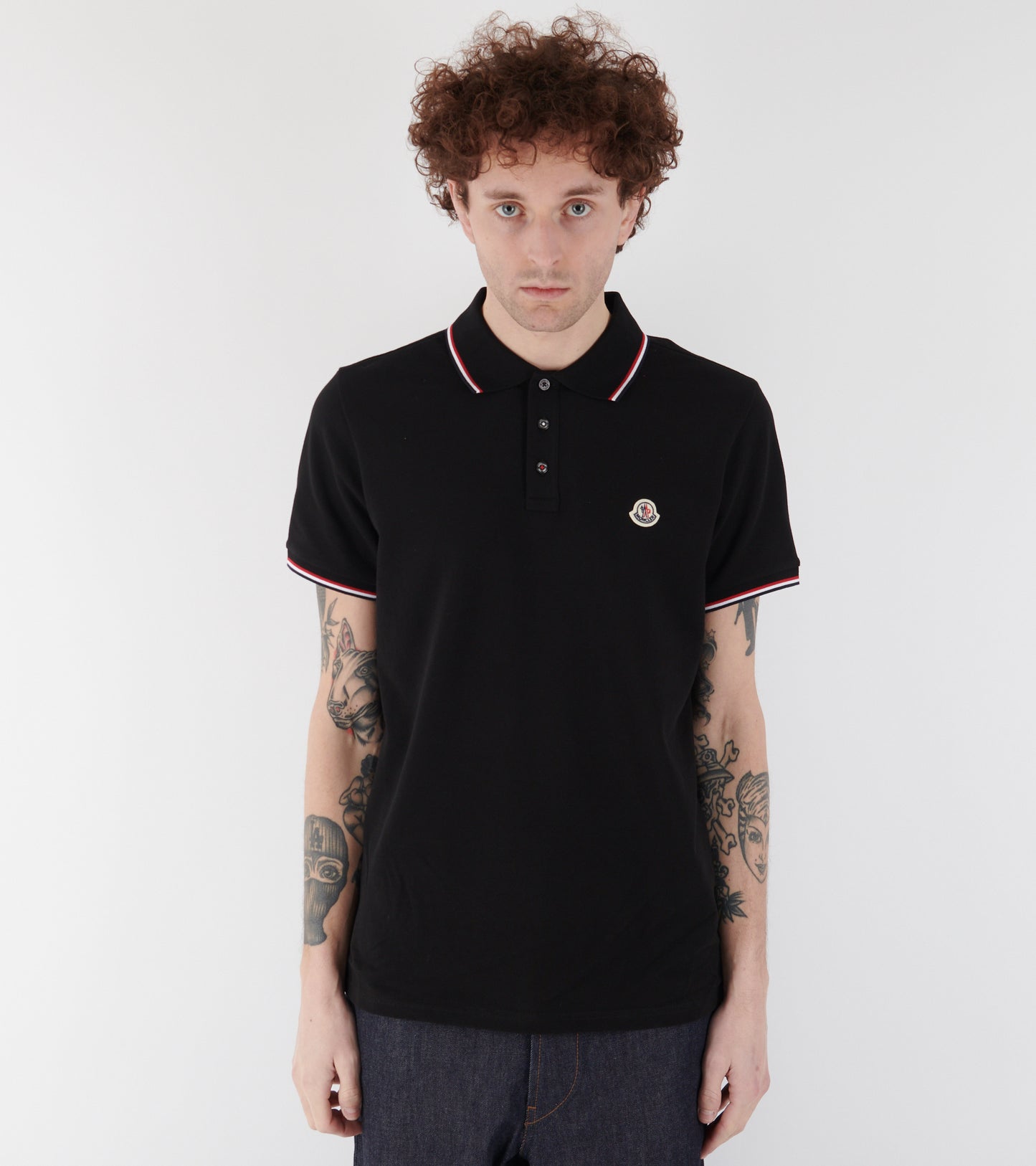 Tricolour Cotton Piqué S/S Polo Black