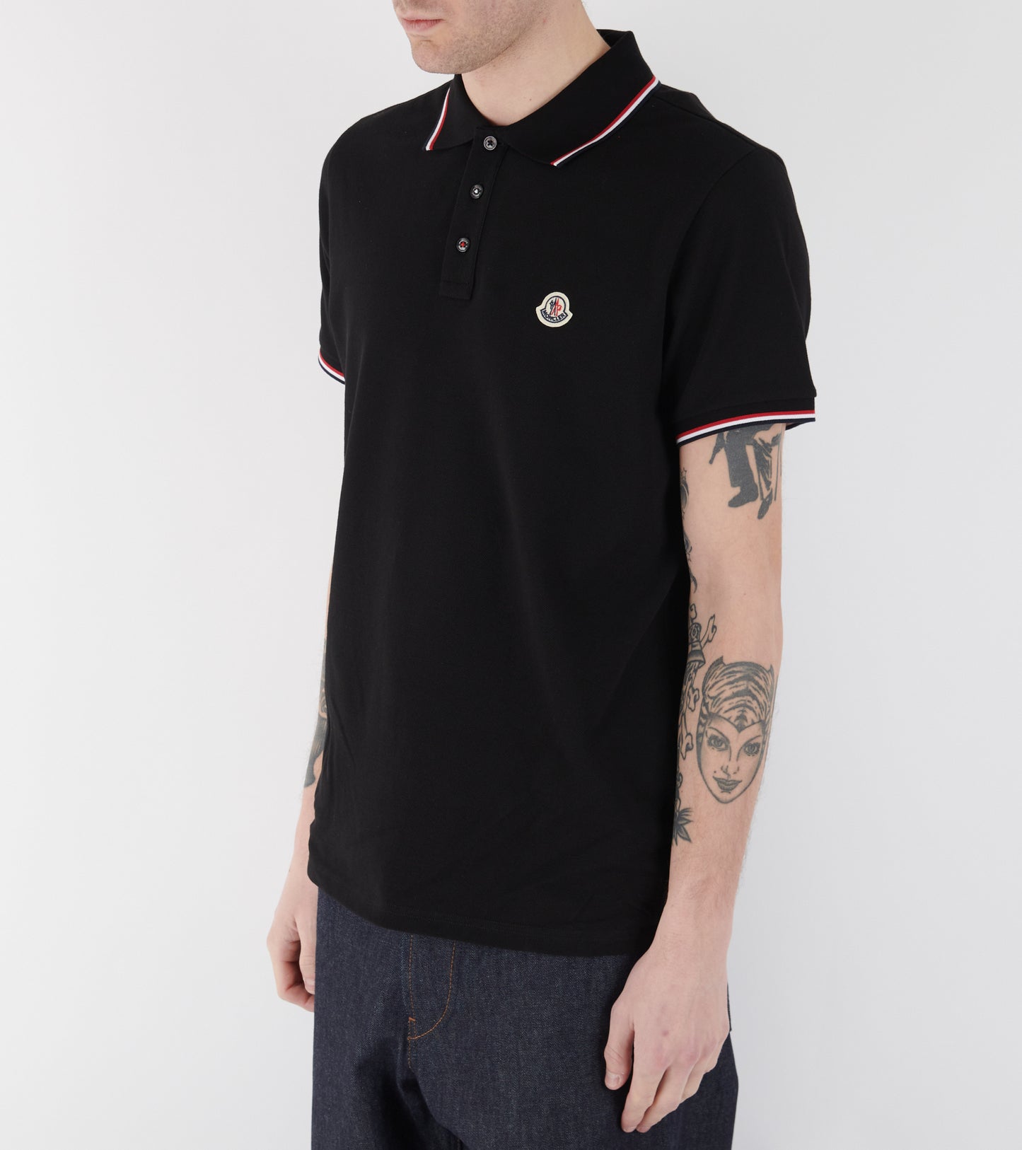 Tricolour Cotton Piqué S/S Polo Black