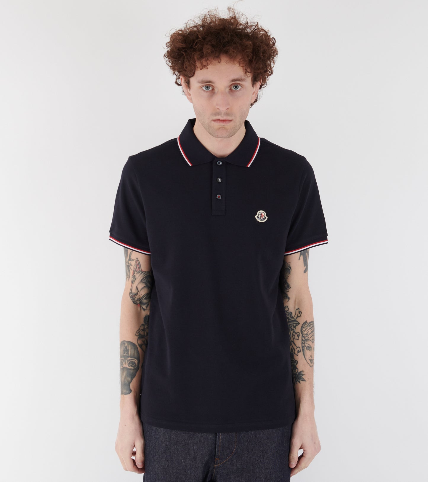 Tricolour Cotton Piqué S/S Polo Dark Blue