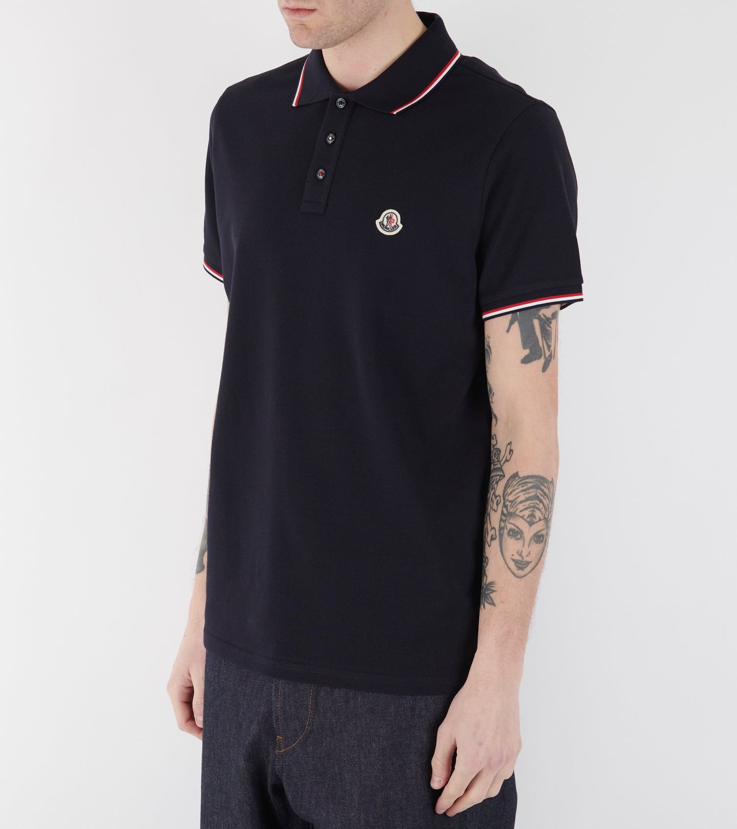 Tricolour Cotton Piqué S/S Polo Dark Blue