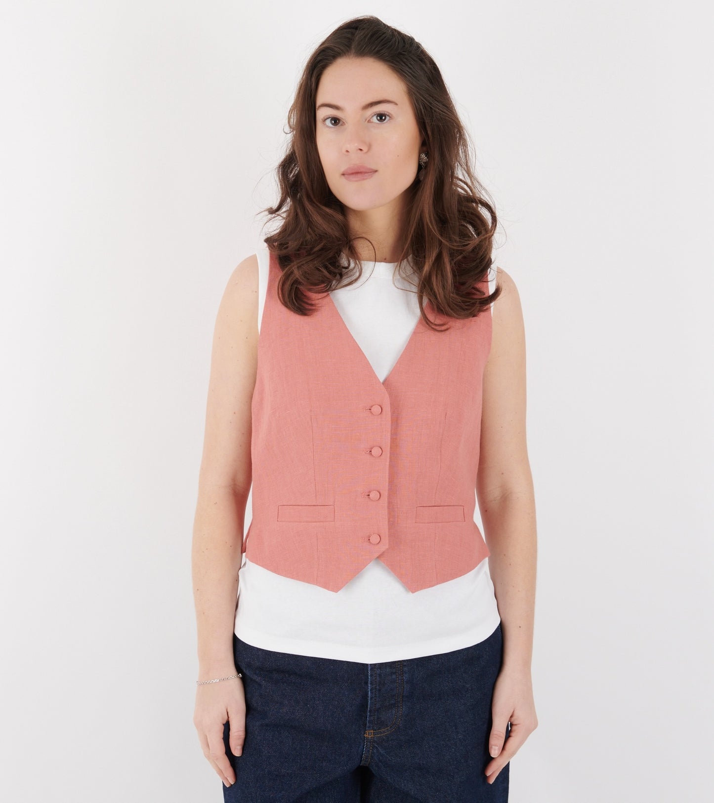 Linen Vest Raspberry