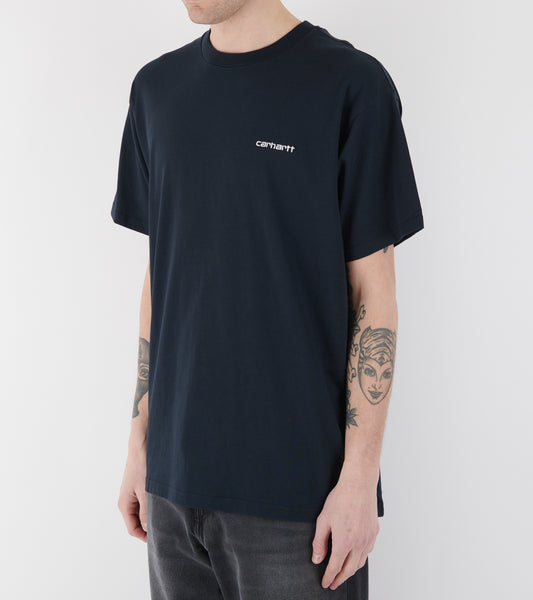 S/S Script Embroidery T-shirt Deep Night/White