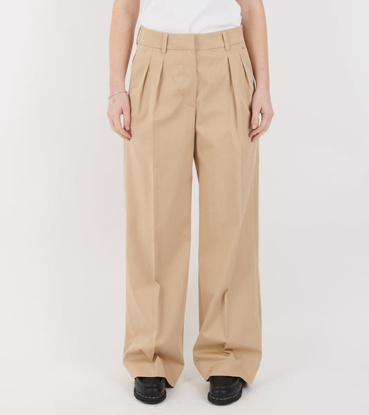 Cotton Wide-leg Tailored Trousers Beige