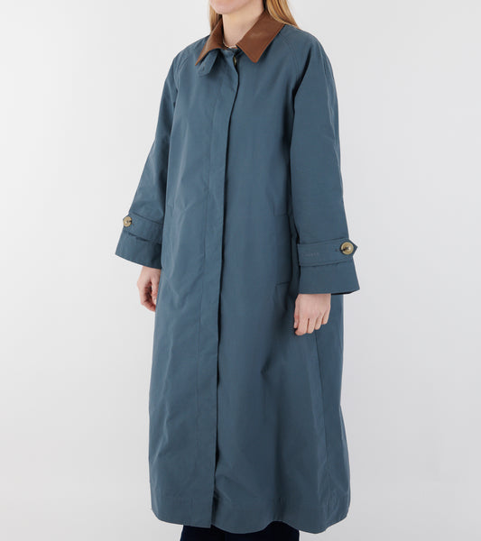 Waxed Cotton Mac Coat Dove Blue