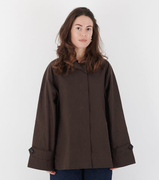 Waxed Cotton Mac Jacket Brown