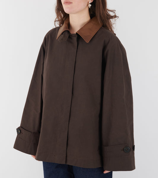 Waxed Cotton Mac Jacket Brown