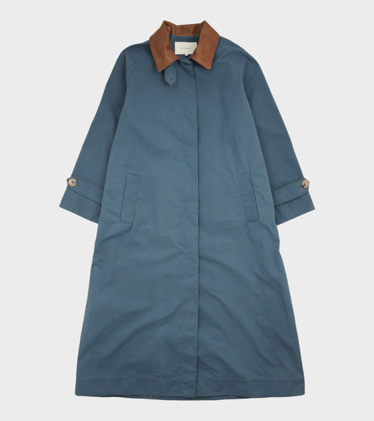 Waxed Cotton Mac Coat Dove Blue