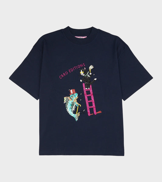 Freddie T-shirt Cat On Ladder Navy