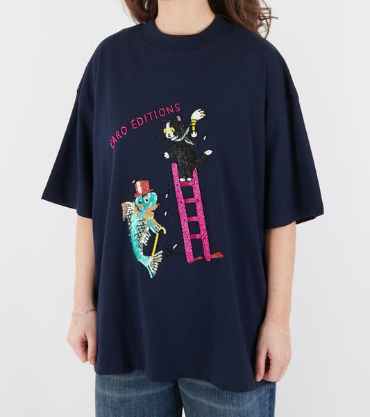 Freddie T-shirt Cat On Ladder Navy