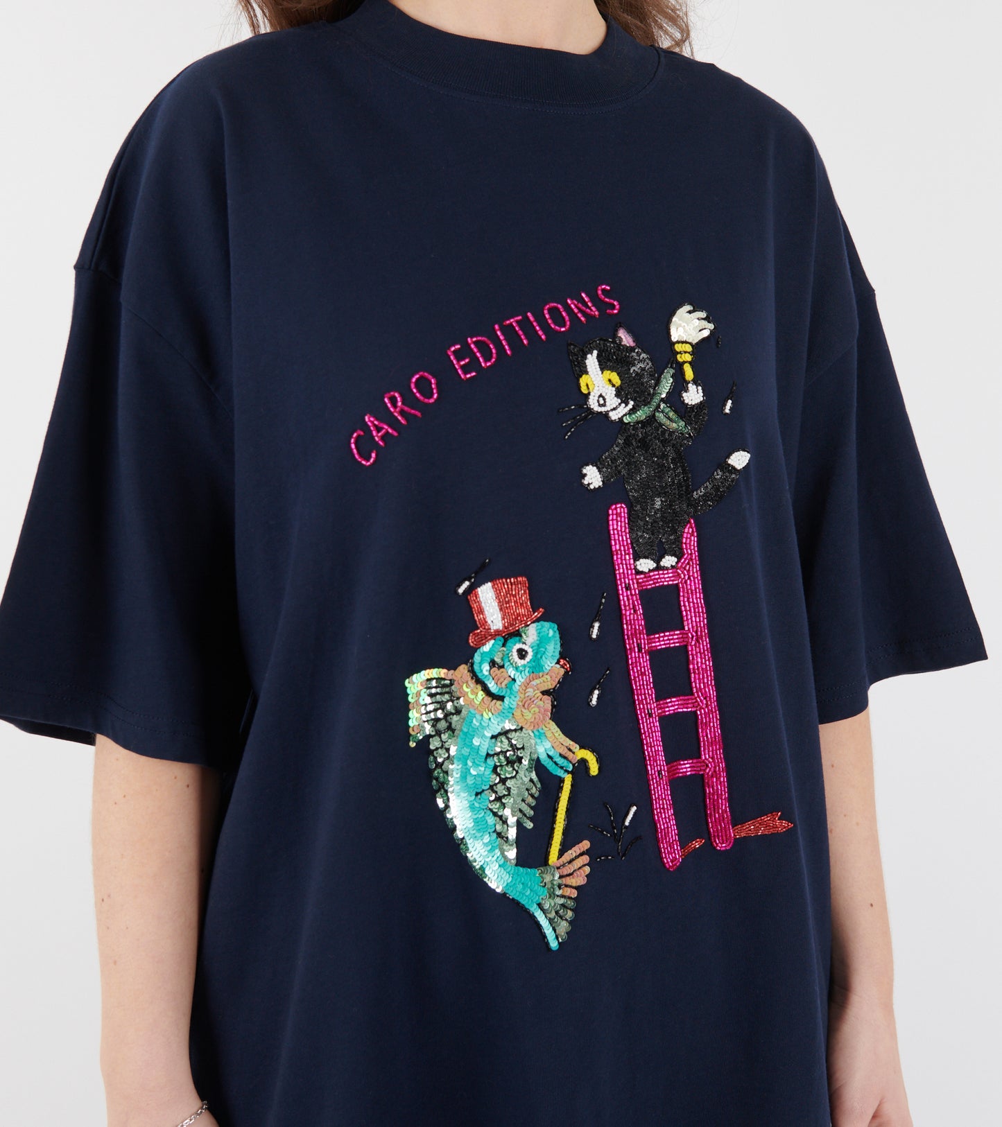 Freddie T-shirt Cat On Ladder Navy