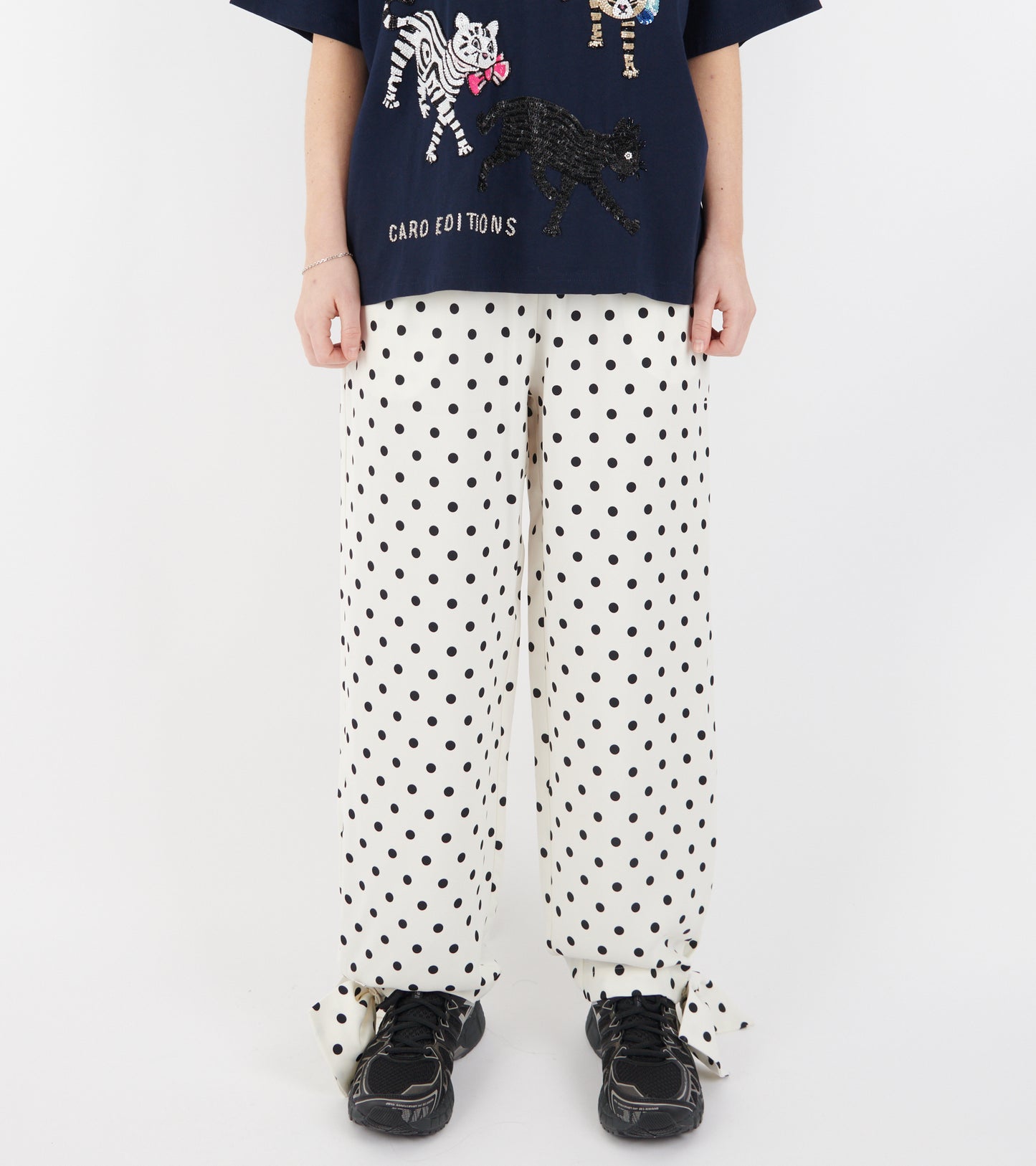 Coco Pants W. Bows White/Black Dots