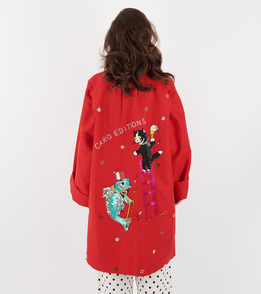 Anna Coat Cat On Ladder Red