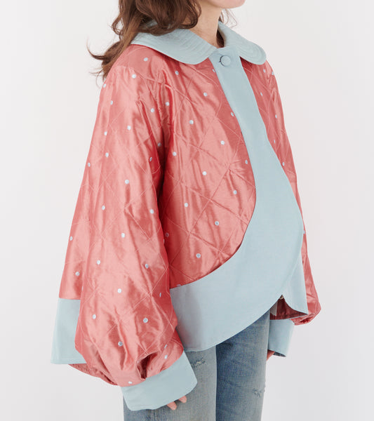 Daisy Jacket Silk Peach Blue Dots