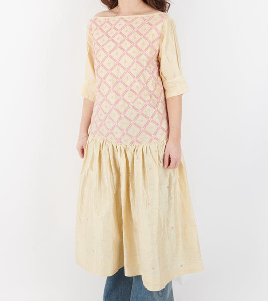 Sonya Dress Silk White Pink Pearls