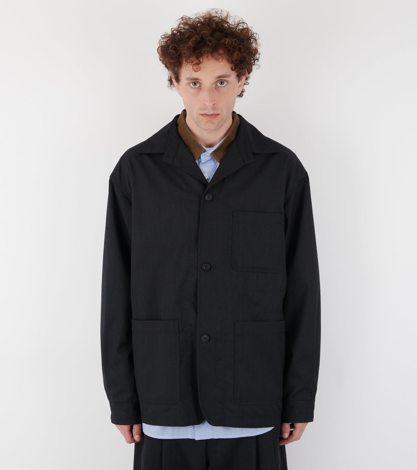 Striped Wool Blend Blazer Black