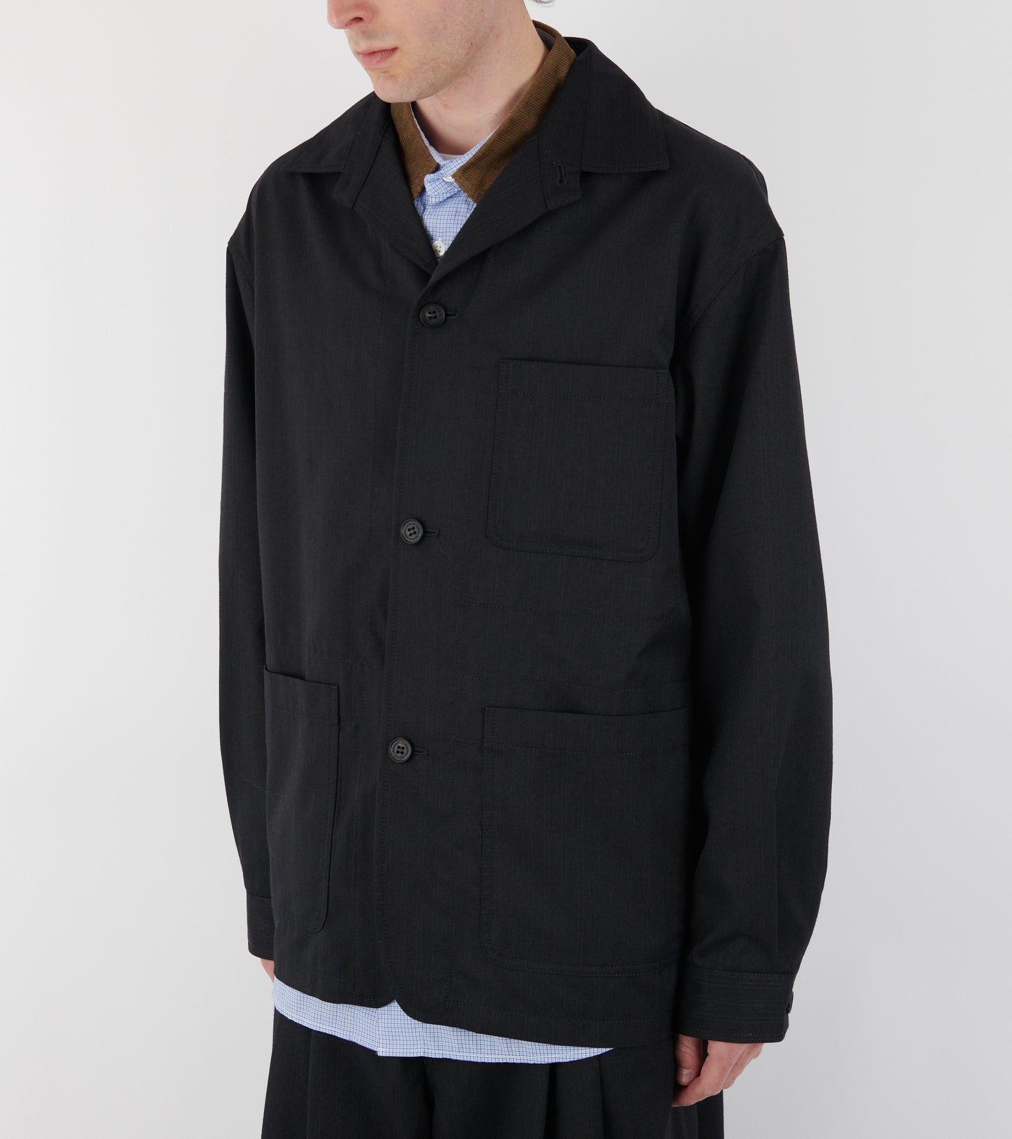 Striped Wool Blend Blazer Black