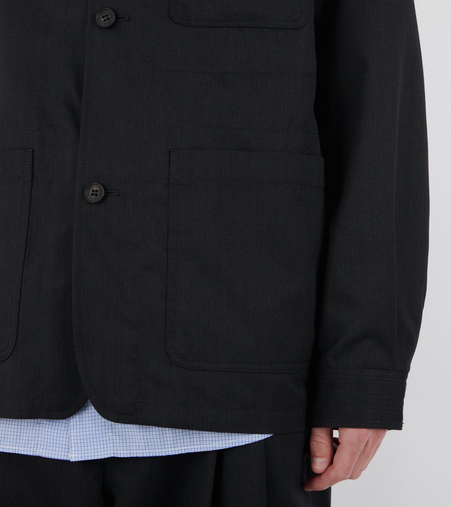 Striped Wool Blend Blazer Black