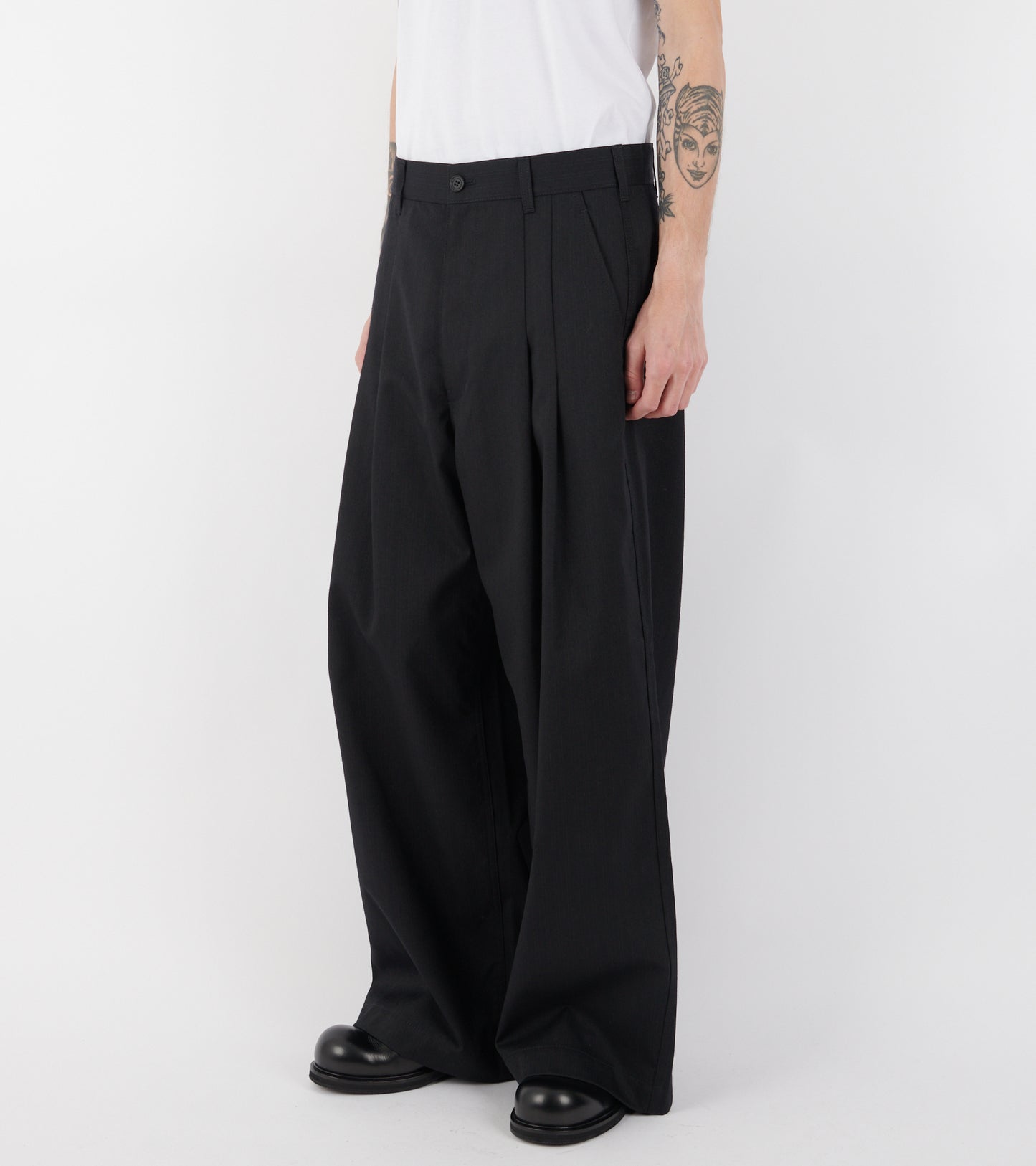 Wide Striped Wool Blend Pants Black