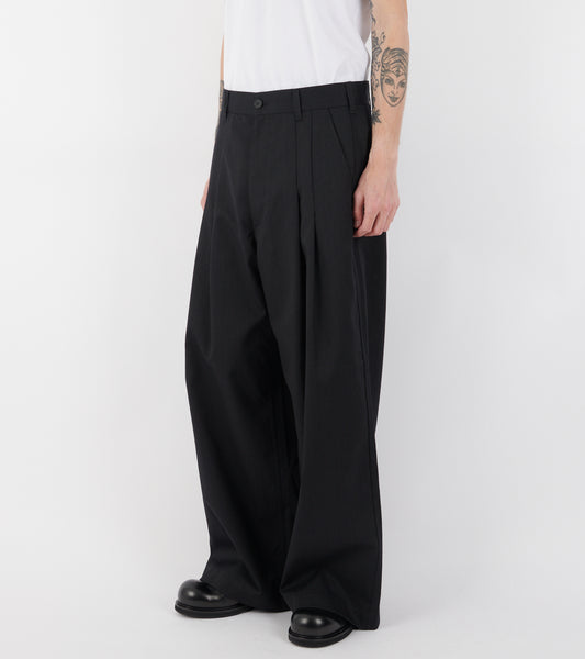 Wide Striped Wool Blend Pants Black